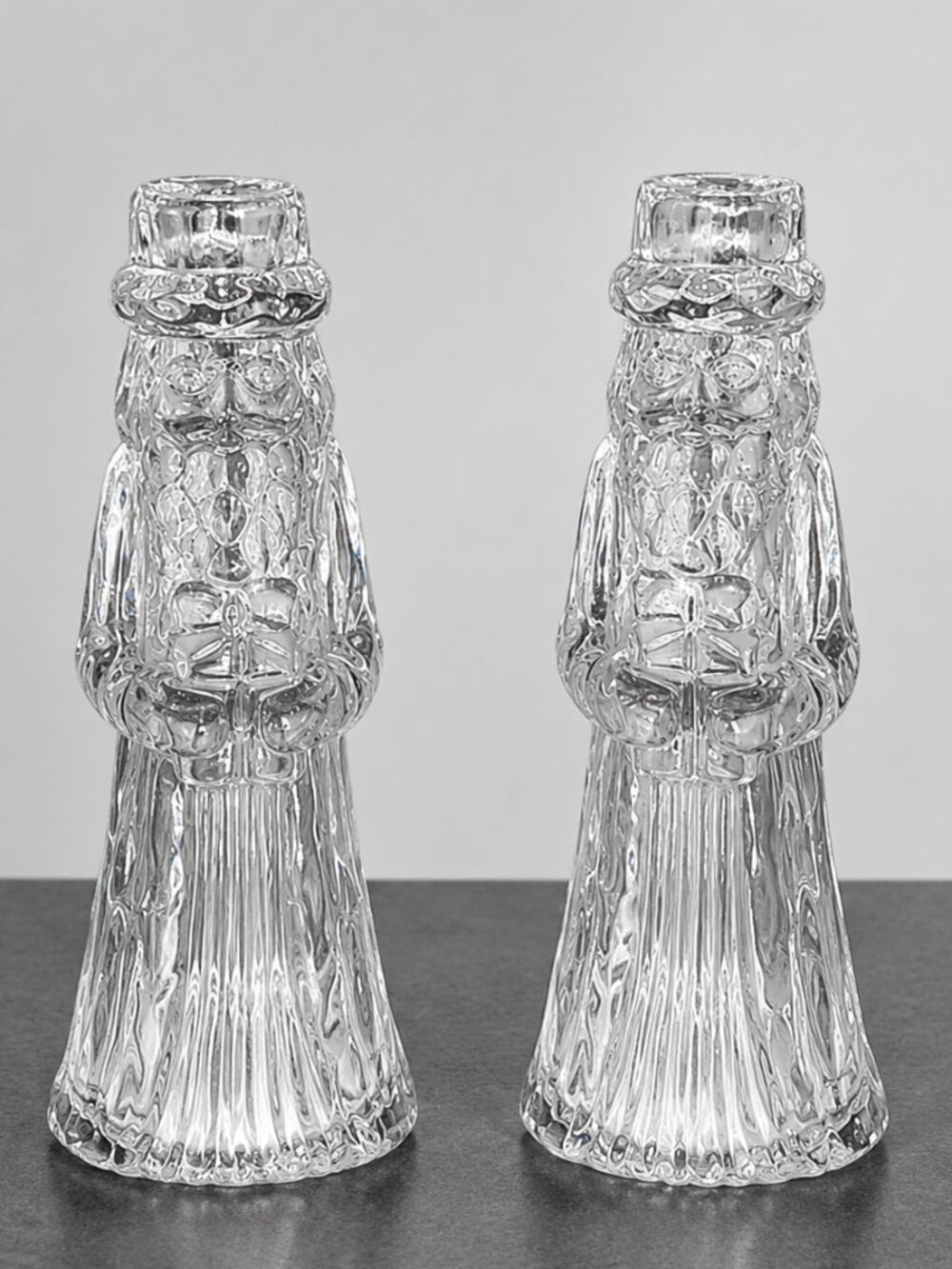 Princess House Father Christmas Crystal Candlestick Holders Set of 2
